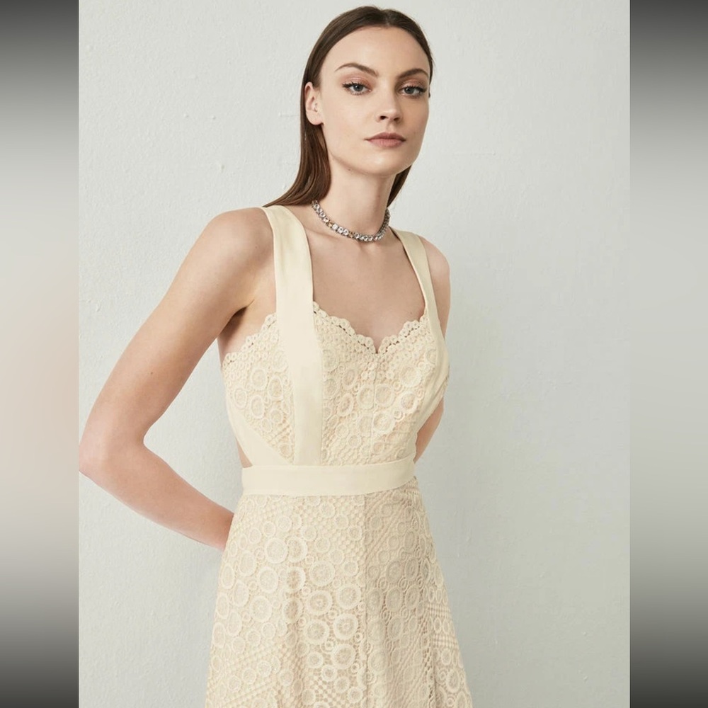 BCBG MaxAzria Metallic Lace Mini Cocktail Alena Dress Size 2 Cream Beige Silver - Picture 12 of 12